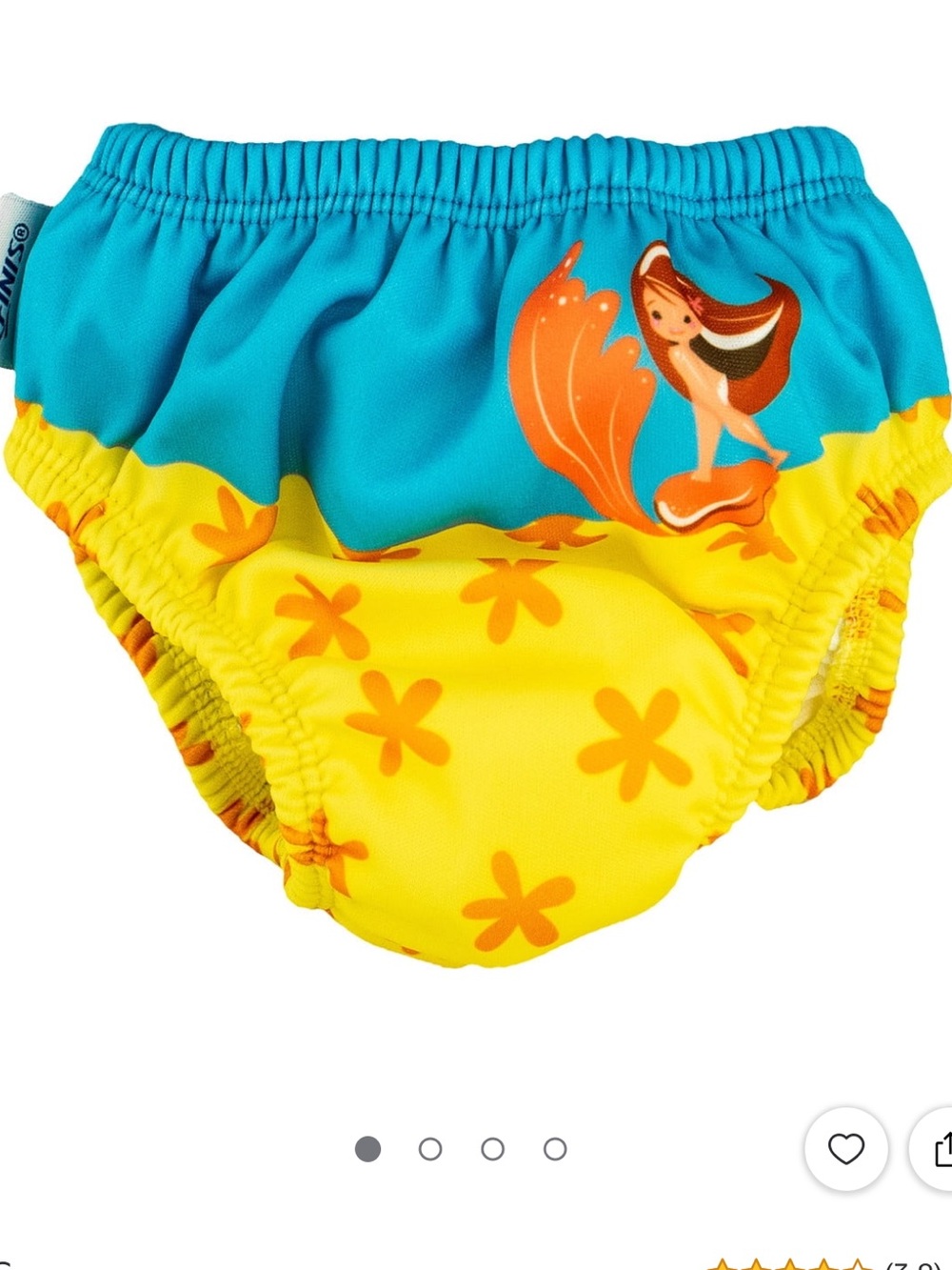 Finis Cute Mermaid Print Swim Diaper Cover - Turquoise & Yellow